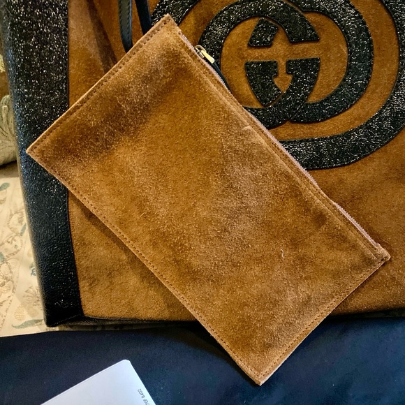 Gucci Ophelia Black and Brown Logo Suede Tote Shoulder Bag NWT in Box - Picture 8 of 12